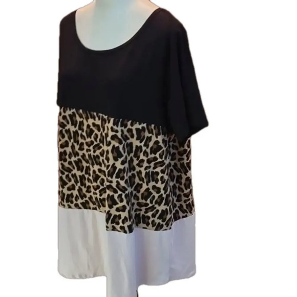Simply Ruby Women's 2X Colorblock Top with Leopard Print - Picture 2 of 5